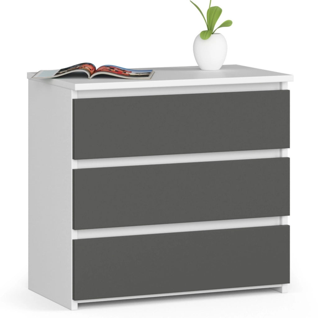 Comodino AKORD CL3 Bianca 60 cm 3 cassetti inserto frontale Grigio Grafite 60x35x57 cm
