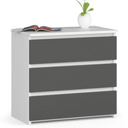 Comodino AKORD CL3 Bianca 60 cm 3 cassetti inserto frontale Grigio Grafite 60x35x57 cm