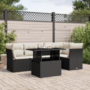 Set Divano da Giardino 6 pz con Cuscini Nero in Polyrattan