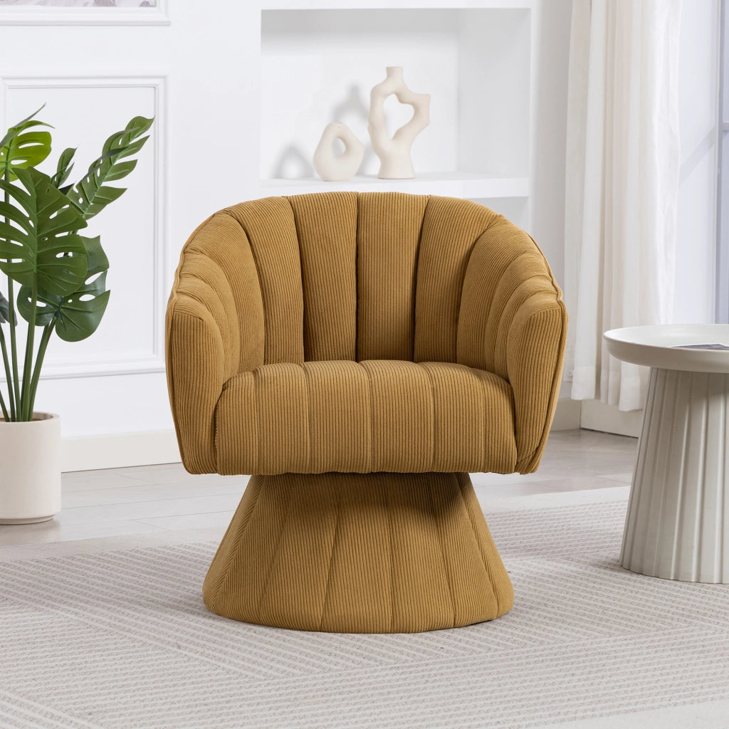 Sedia girevole 360° con seduta imbottita e braccioli avvolgenti in velluto a coste giallo senape 70 × 66 × 72 cm