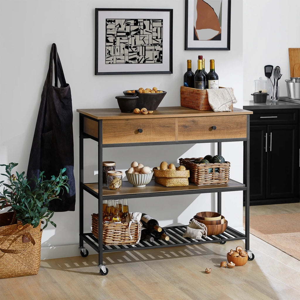 Carrello da cucina con 2 cassetti Mobile da ingresso Credenza Carrello portaoggetti design industriale, FKW112-PF