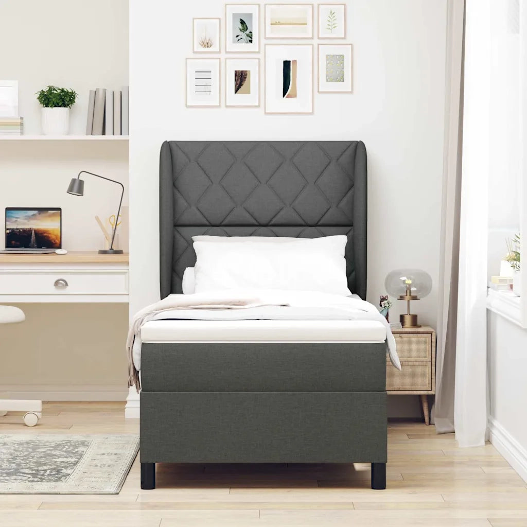Letto a molle con testiera Grigio scuro 90 x 190 cm Tessuto 3340600