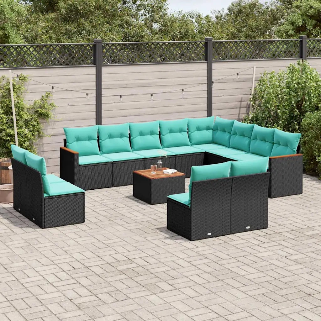 Set Divani da Giardino 13 pz con Cuscini Nero in Polyrattan 3226477