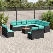 Set Divani da Giardino 13 pz con Cuscini Nero in Polyrattan 3226477