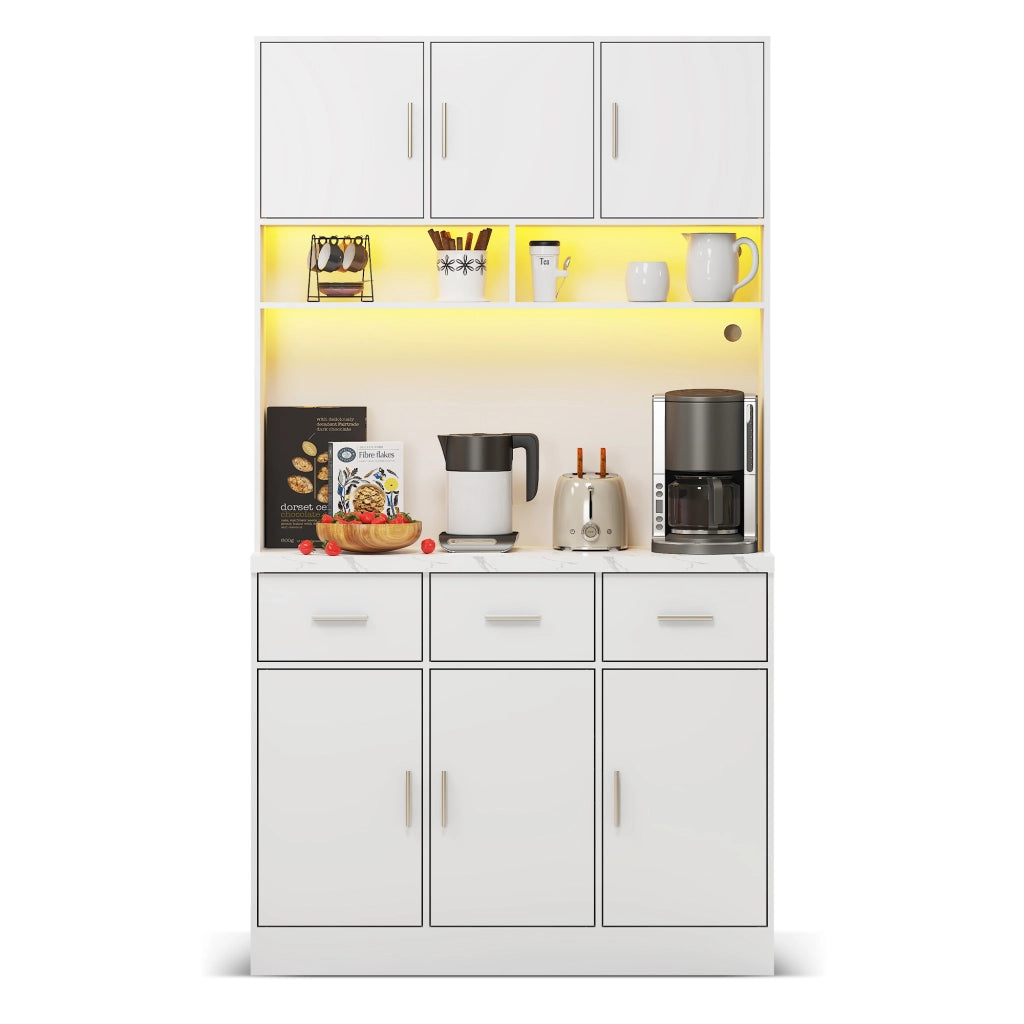 Buffet da cucina 100 x 40 x 180 cm con illuminazione LED APP, prese USB, cassetti e ripiani regolabili