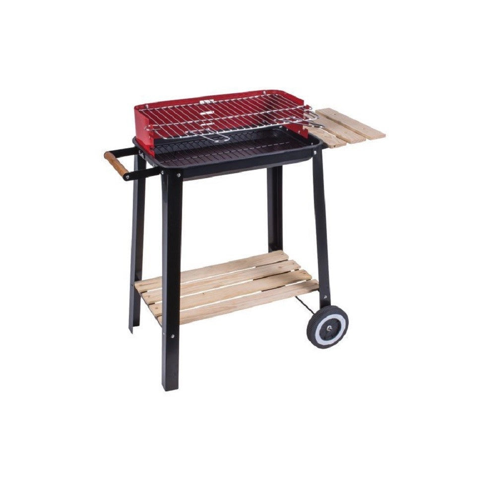 Trade Shop - Bbq Barbecue Rettangolare 51x32x69cm Con Struttura Acciaio Ripiani Legno 2600053 -