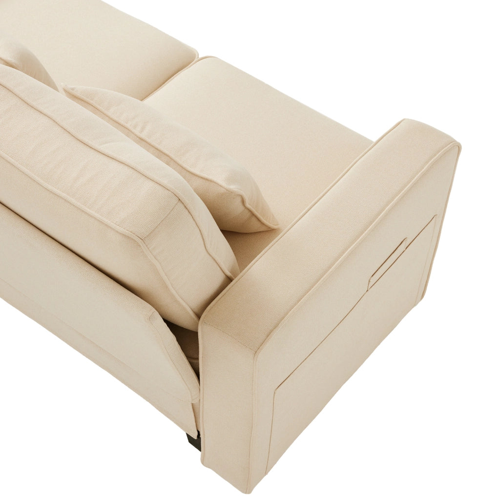 Divano a 4 posti con console; portabicchieri; USB e tasche laterali; beige
