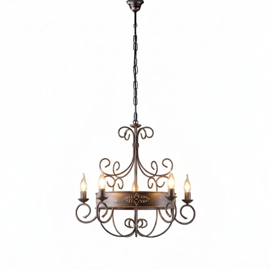 Lampadario Rustico Baltimora Metallo Nero Ruggine - Corten 5 Luci E14