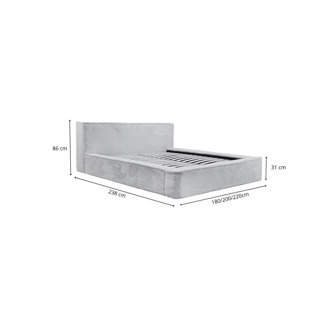 Letto contenitore ORLANE – Velluto beige duna – 180x200 cm – Rete sollevabile – Design di alta gamma