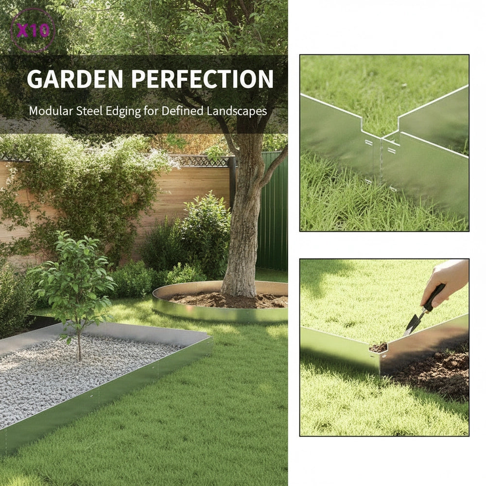 Lawn Edging, 10 Pieces, Galvanized Steel, 100 X 20 Cm