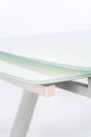 E-STYLO Tavolo allungabile con top in vetro temperato extra white, gambe e struttura in metallo verniciato bianco, 90cm X 140/175/210cm H. 76cm.