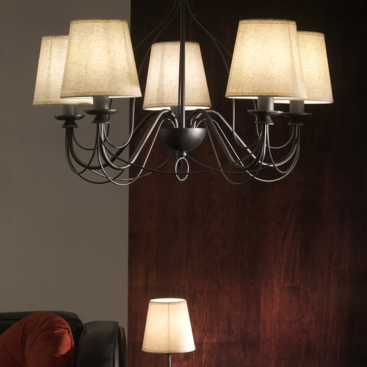 Lampadario Loris nero paralumi sabbia