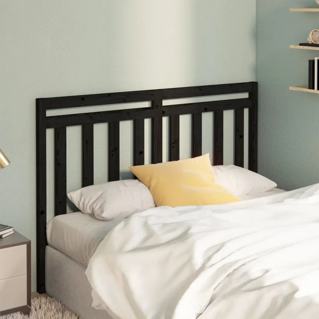 Testiera | Testata per Letto Nera 146x4x100 cm in Legno Massello di Pino