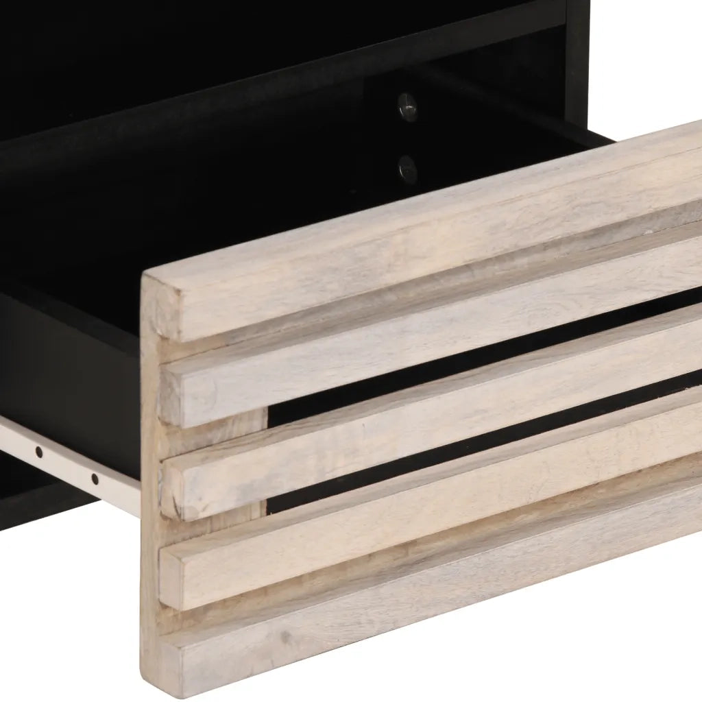 Comodino 40x34x46 cm in Legno Massello di Mango Sbiancato