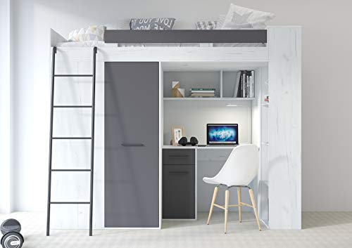 MOBILE LETTO SOPPALCO SCALETTA BAMBINI VERANA L cm236x120x190h BIANCO GRAFITE