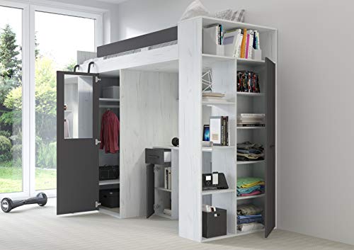 MOBILE LETTO SOPPALCO SCALETTA BAMBINI VERANA L cm236x120x190h BIANCO GRAFITE