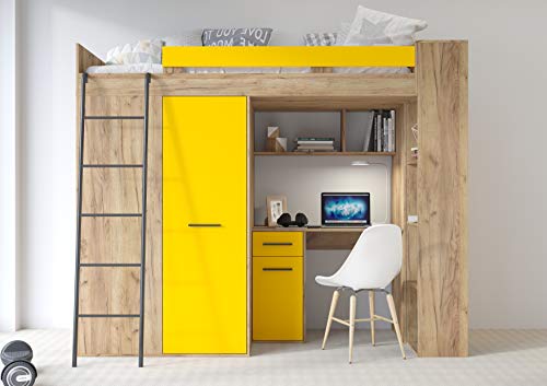 MOBILE LETTO SOPPALCO SCALETTA BAMBINI VERANA L cm H190x120x236 ROVERE GIALLO