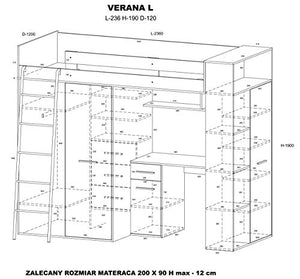 MOBILE LETTO SOPPALCO SCALETTA BAMBINI VERANA L cm H190x120x236 ROVERE GIALLO