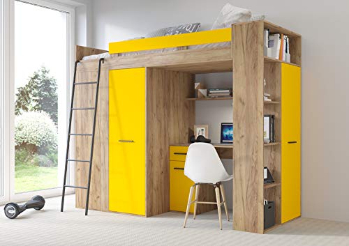 MOBILE LETTO SOPPALCO SCALETTA BAMBINI VERANA L cm H190x120x236 ROVERE GIALLO