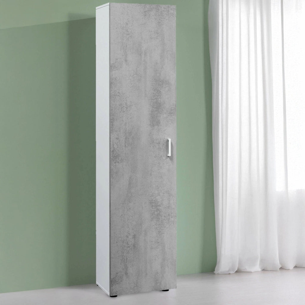 Armadio multiuso Avlis, Mobile ausiliario a 1 anta e 3 ripiani, Guardaroba moderno, Mobile alto a colonna, cm 41x37h182, Cemento e Bianco