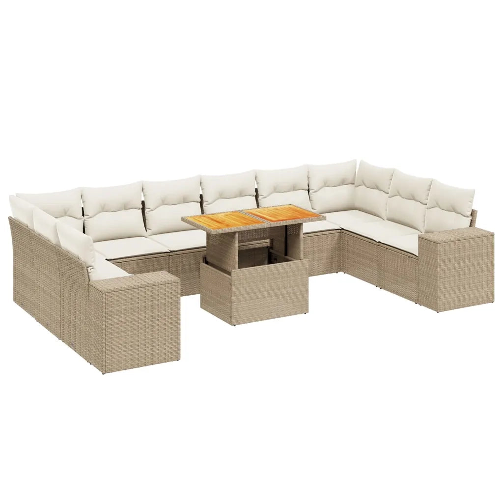 Set Divani da Giardino 11 pz con Cuscini Beige in Polyrattan 3272808