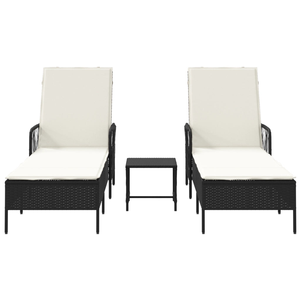 Set di Lettini Prendisole Set di 3 Nero e panna Rattan PE, metallo