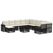 Set Divano da Giardino 12 pcs Nero e Bianco Crema polyrattan
