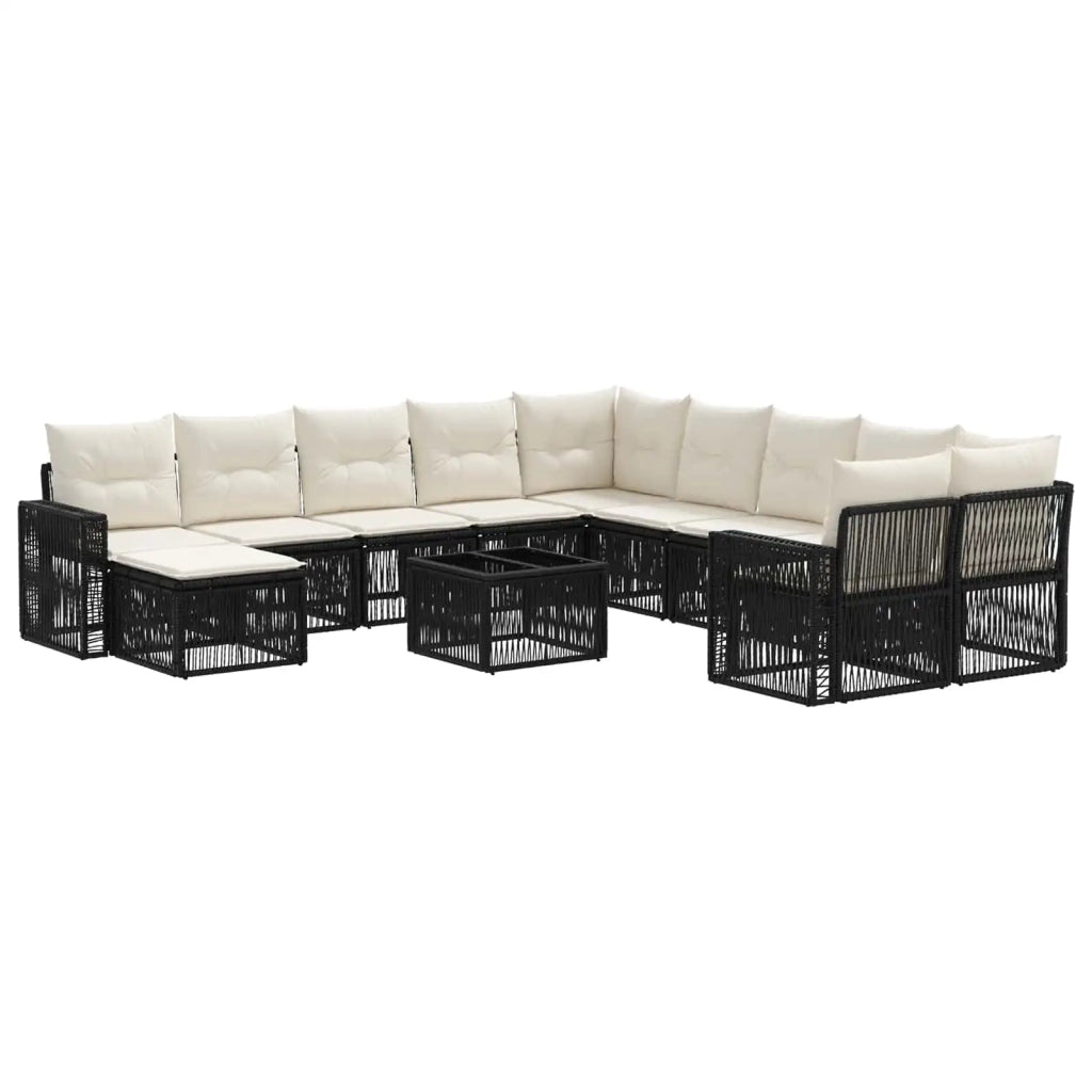 Set Divano da Giardino 12 pcs Nero e Bianco Crema polyrattan