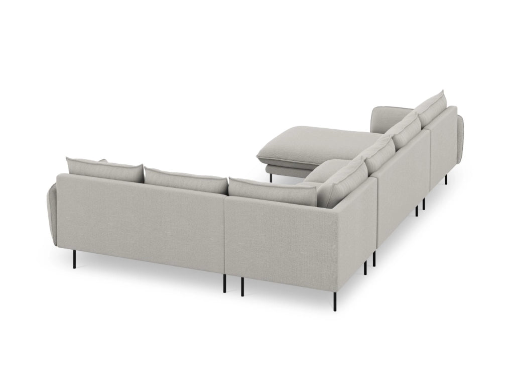 Cosmopolitan Design - Divano panoramico destro "Vienna" 7 posti in tessuto strutturato grigio chiaro 