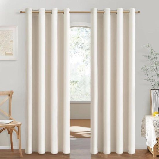 Gordino semi-opaco per interni, camera da letto, luce beige calda, isolante al calore, anelli, porta interna, tende, ambienti interni, soggiorno, elegante, moderno, 140 x 200 cm