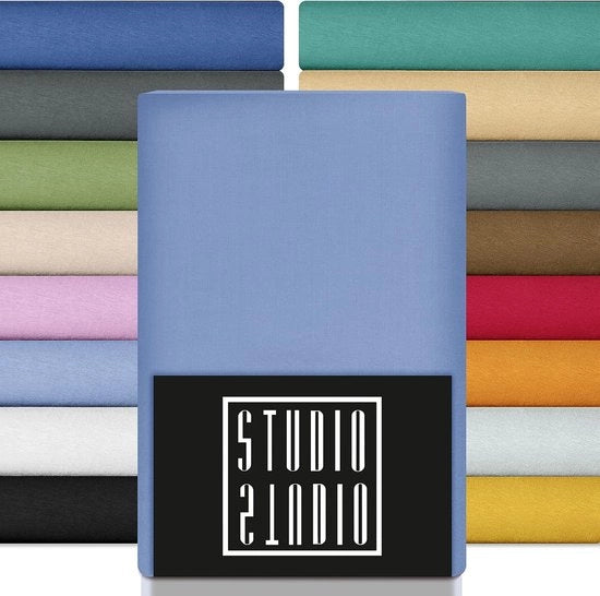 Fascia a maglia 160x200cm, 100% cotone cardato, OekoTEX 100, qualità di marca, fascia a maglia per tutti i materassi standard fino a 25cm di altezza, blu medio
