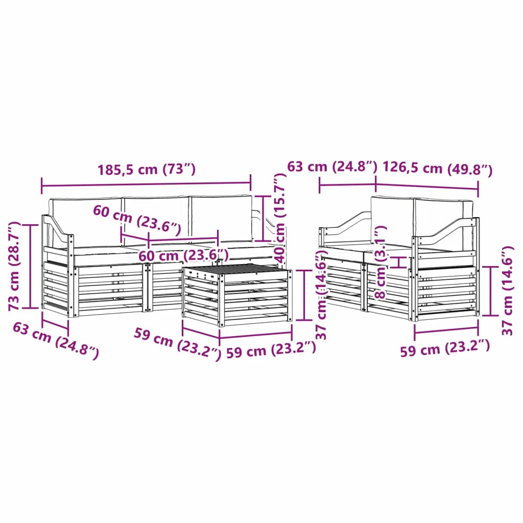 Set divani con cuscino 6 pcs Grigio Naturale e Chiaro 3374386