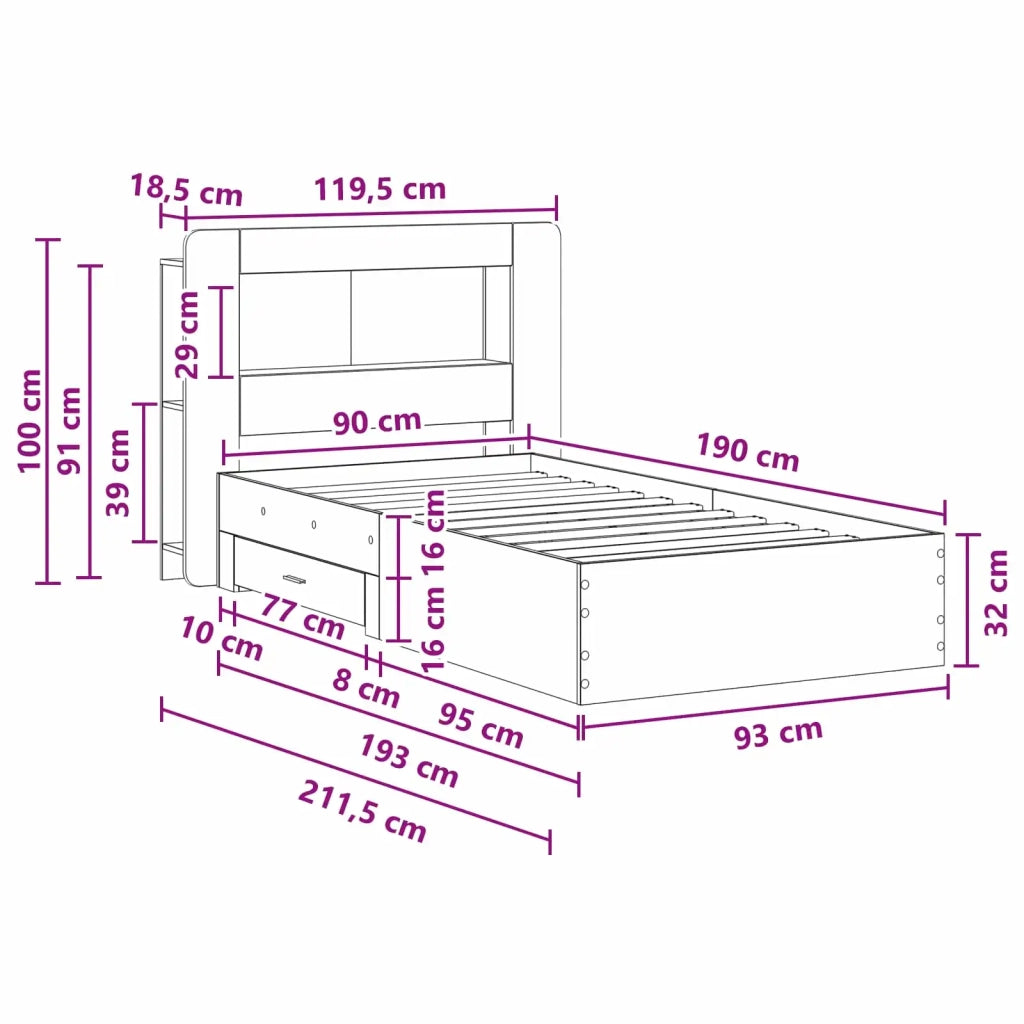 Telaio del letto con storage Legno antico 90 x 190 cm 3433818