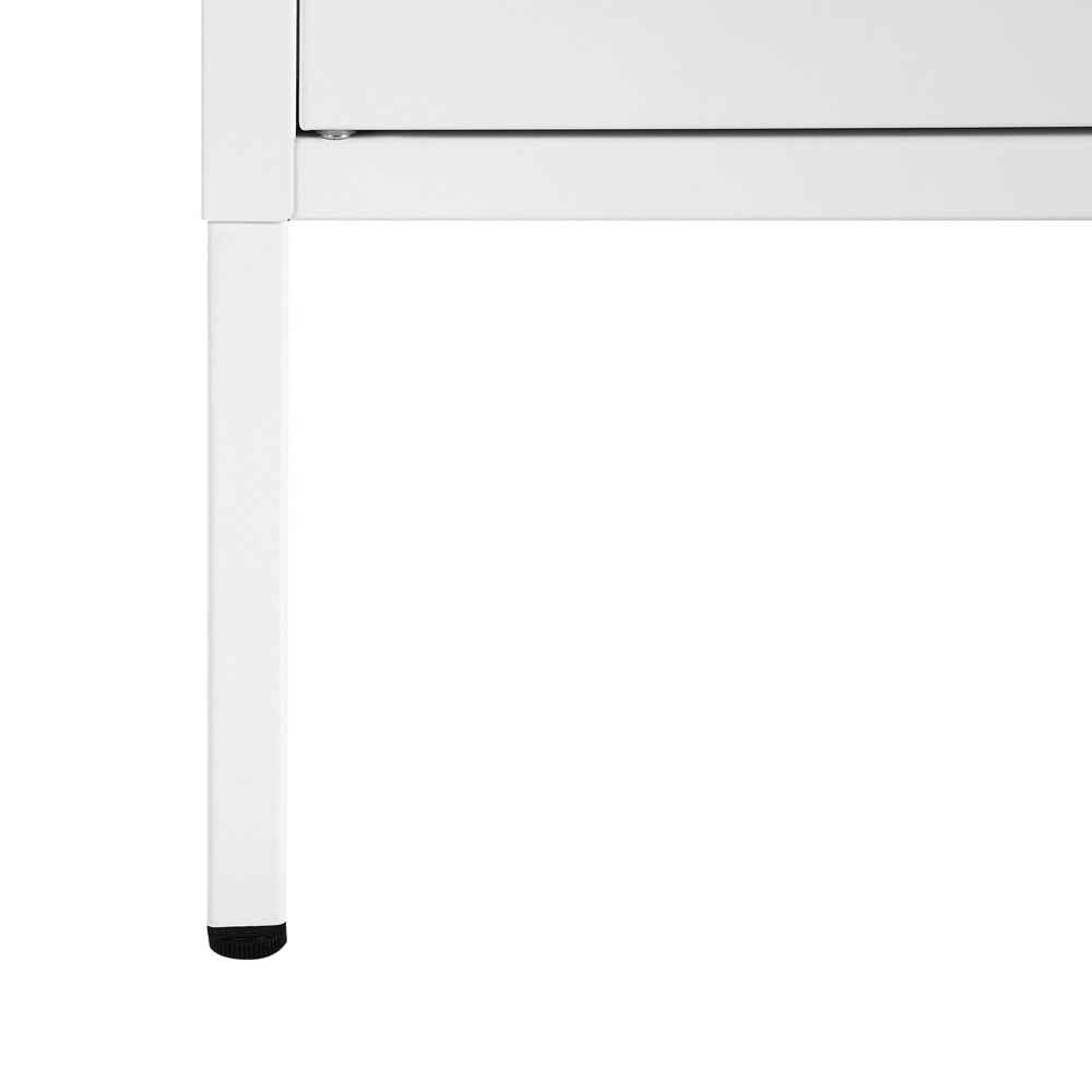 Credenza in metallo bianco 118 x 40 cm 2 ante in rete ripiani gambe gestione cavi mobile tv industriale soggiorno