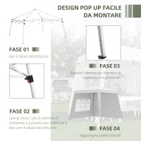 Gazebo da Giardino Pieghevole ad Altezza Regolabile in Acciaio e Tessuto Oxford, 2.4x2.4x2.5m
