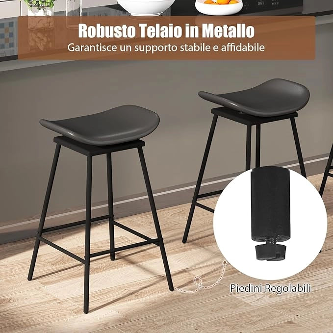 Set di 2 Sgabelli da Bar Girevoli, Sedie Alte Senza Schienale in Pelle Sintetica con Sedile a Sella Imbottito e Poggiapiedi, Portata 150 kg, per Isola della Cucina e Sala da Pranzo (Nero)