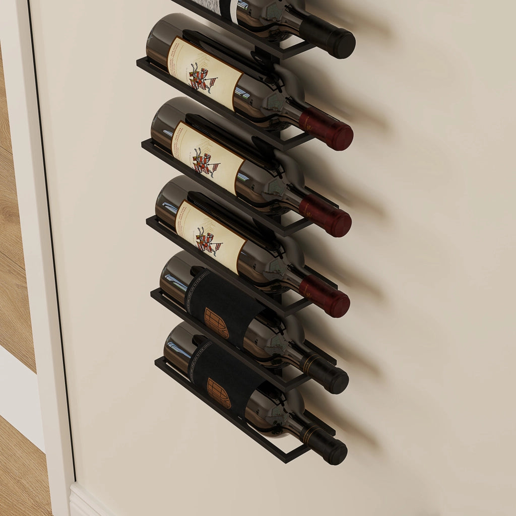 Porta bottiglie da parete per 10 bottiglie di vino in acciaio nero