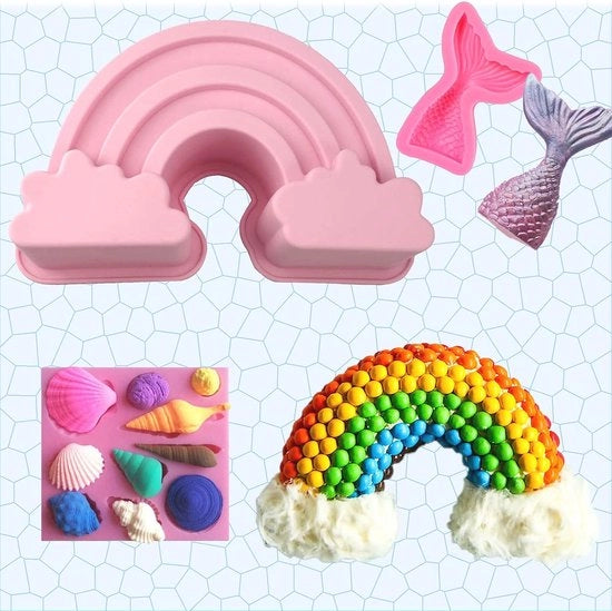 Forma per torta in silicone per bambini - Forma a coda di cavallo arcobaleno, forma per pudding grande e forma antiaderente per torta, mousse e pane