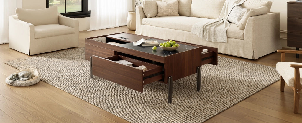 TAVOLINO DA SALOTTO 105x50x41,5 cm MDF Marrone Scuro con Piano in Vetro