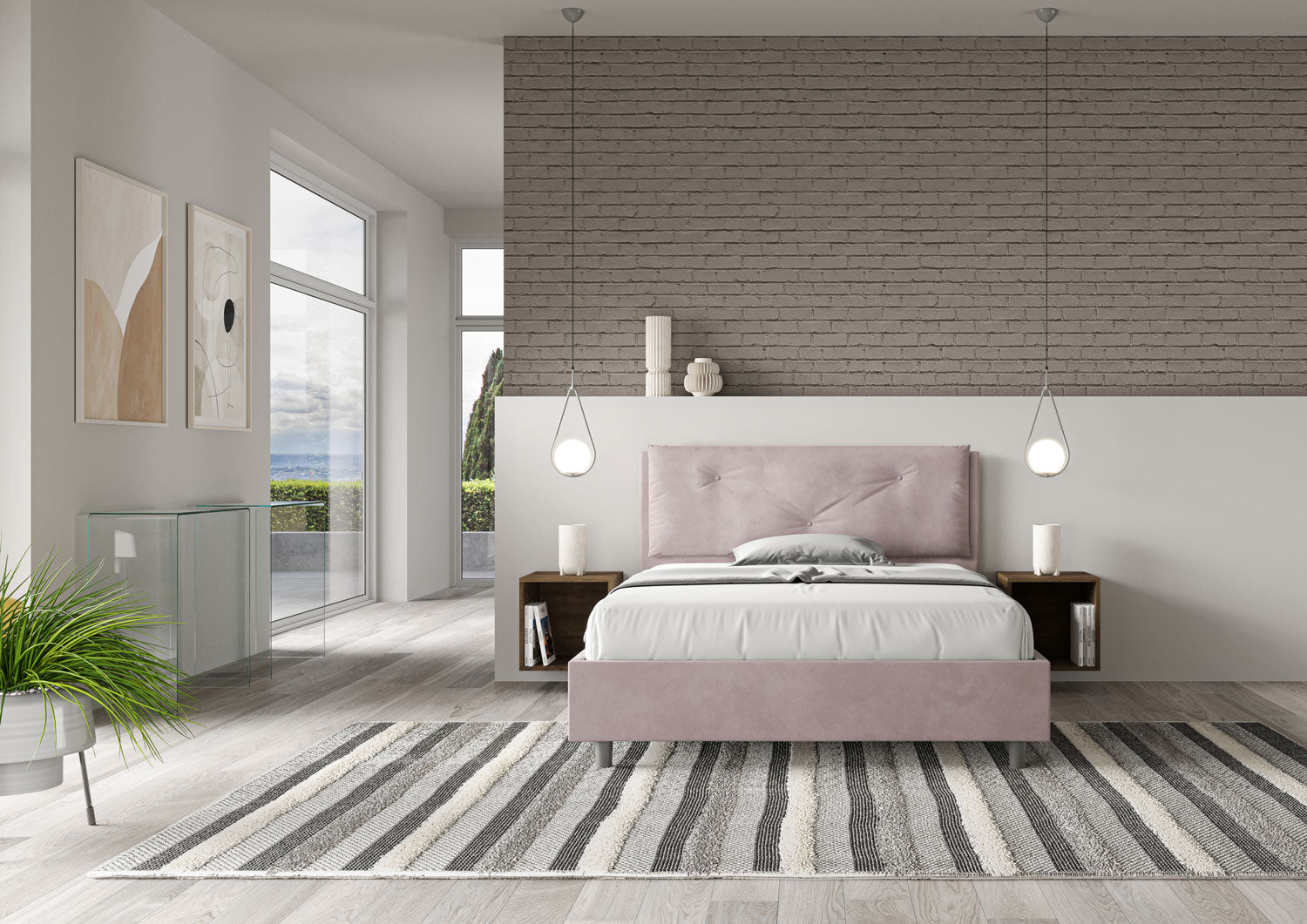 Letto Matrimoniale Francese 140x200 cm con Rete Imbottito in Microfibra Appia Large Glicine