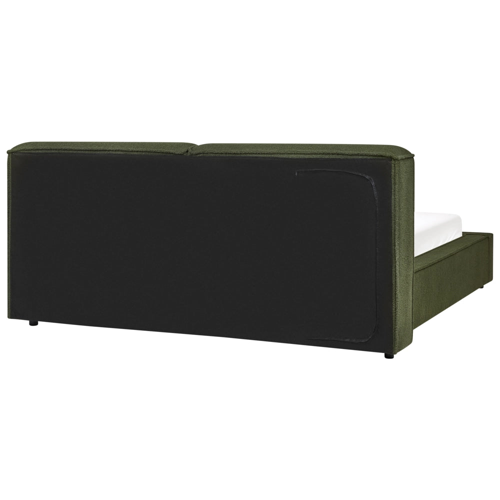 Letto matrimoniale in tessuto bouclè verde scuro con struttura a doghe 160 x 200 cm stile classico camera da letto