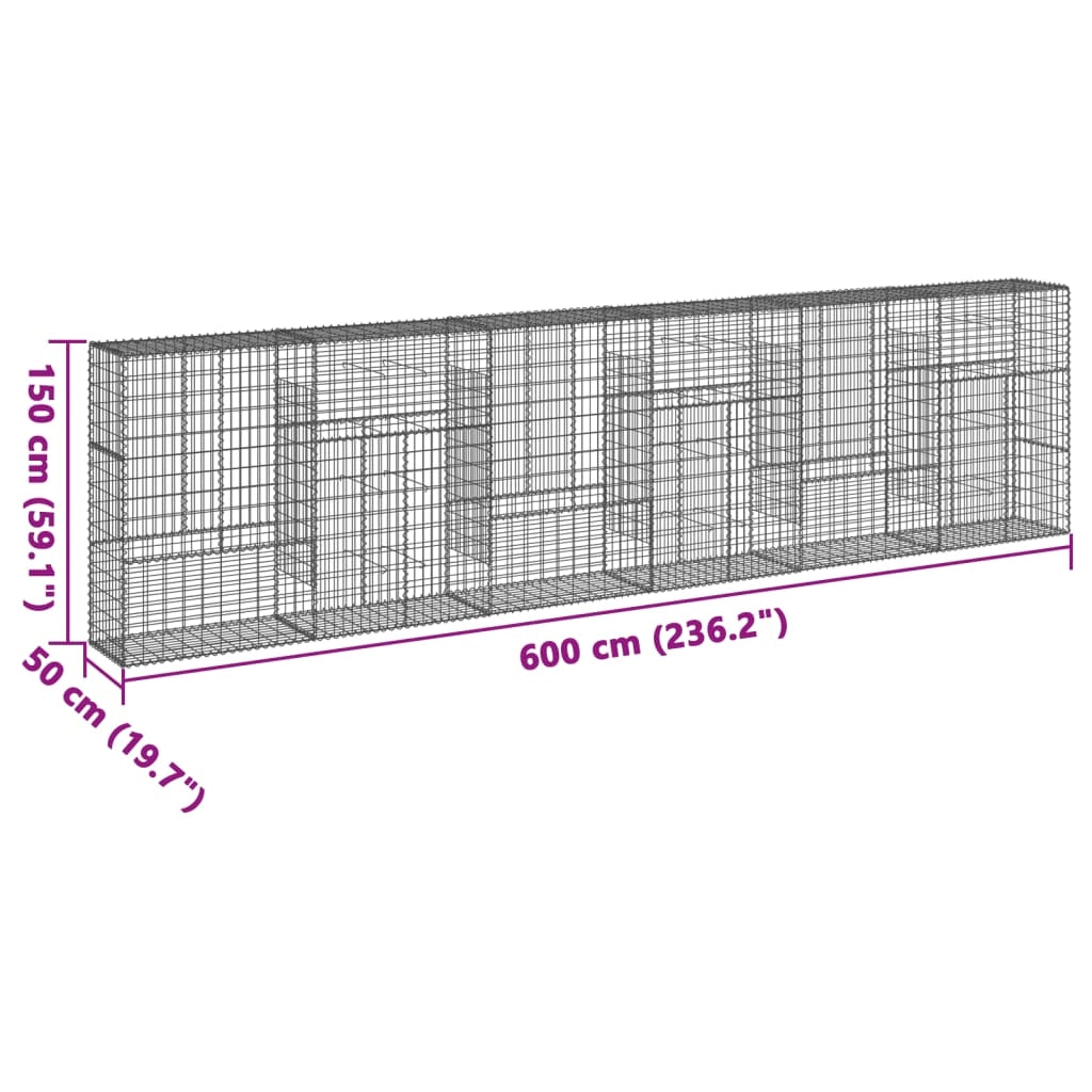 Gabbione recinto a gabbia muro di contenimento con coperchio 600 x 50 x 150 cm ferro zincato argento 02_0040184