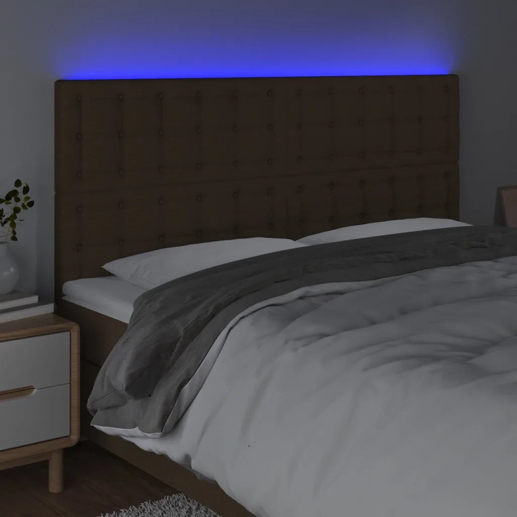 Testiera a LED-Testata con LED Marrone scuro 200x5x118/128cm in Tessuto 104890