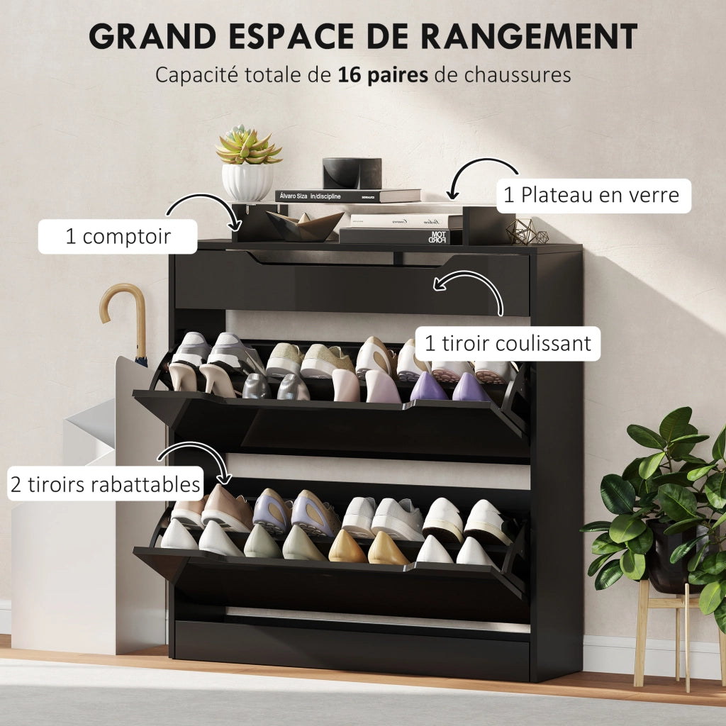 Armadio Scarpe con Cassetti e Ripiano ¨C zephmum ¨C Nero 89x23x96