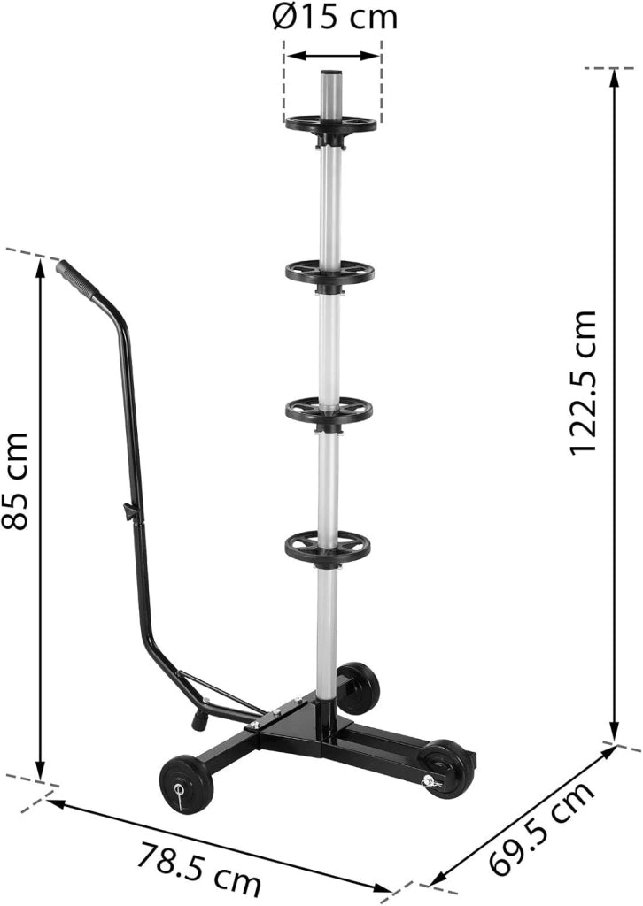 Monzana Carrello Porta Pneumatici 225mm in Alluminio 3 rotelle Copertura Protezione carico Max. 100kg Supporto per Cerchioni
