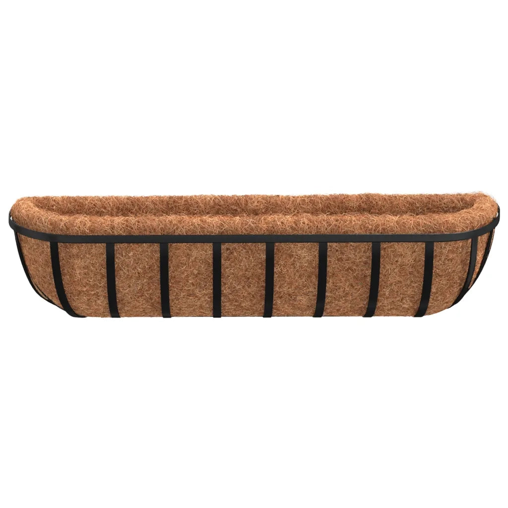 Set di 2 robuste fioriere da parete in acciaio 91 x 20 x 23 cm per balcone decorazione da giardino in fibra di cocco nera 02_0046614
