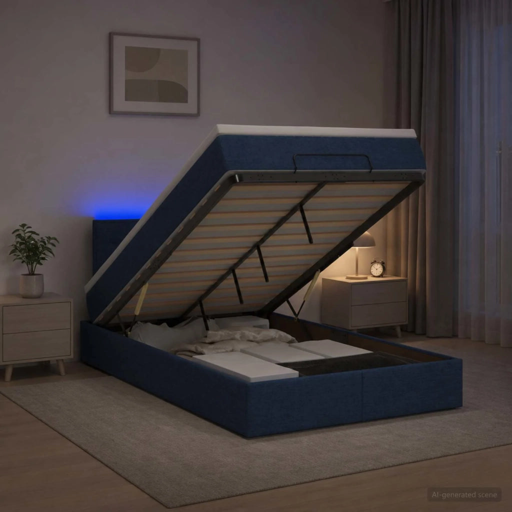 Letto Ottomano con Materasso e LED Blu 120 x 190 cm Tessuto 3456814