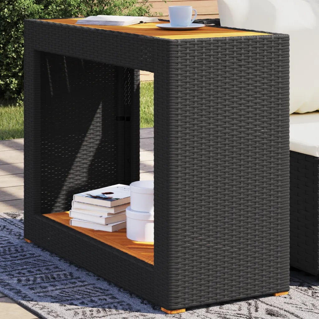Tavolino da Giardino-Tavolo da Esterno-Tavolino da Patio Piano Legno Nero 100x40x75 cm Polyrattan