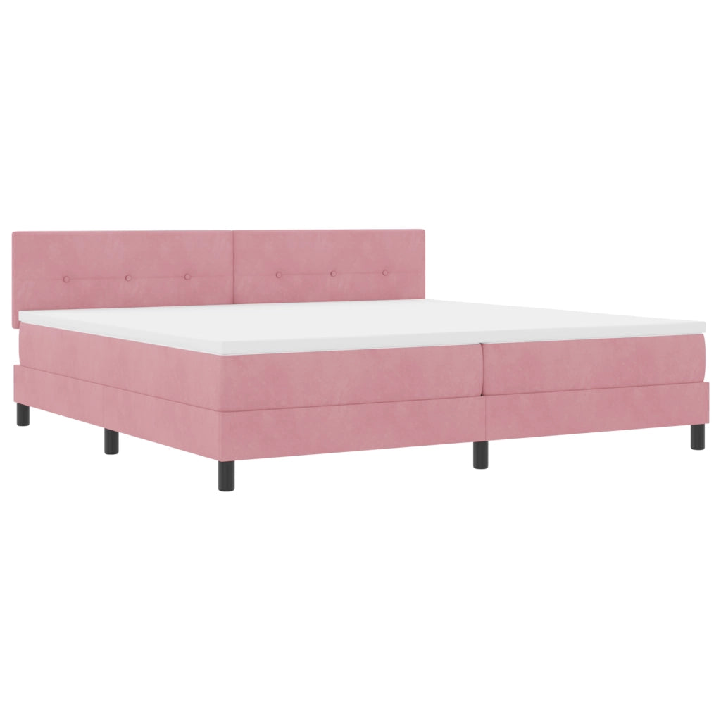 Letto a box spring  con materasso rosa 200x200 cm in velluto