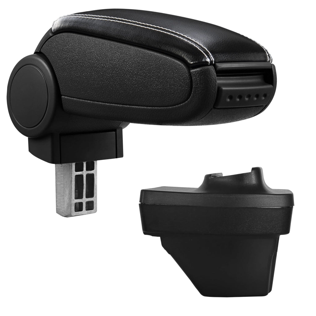 Bracciolo Centrale con Vano Portaoggetti per Auto - Renault Clio V / Clio 5 (2019) Rivestimento in Similpelle Nero con Cucitura Bianca [pro.tec]